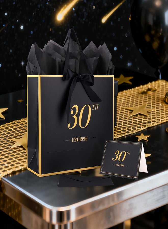 Fukaisu 30th Birthday Gift Bag with Card Envelope Ribbon & Tissue Papers for Men Women, EST.1996 30 Year Old 13" Anniversary Keepsake Party Favor Goodie Shopping Bags for Gifts Wrapping (Black Gold) - Image 5